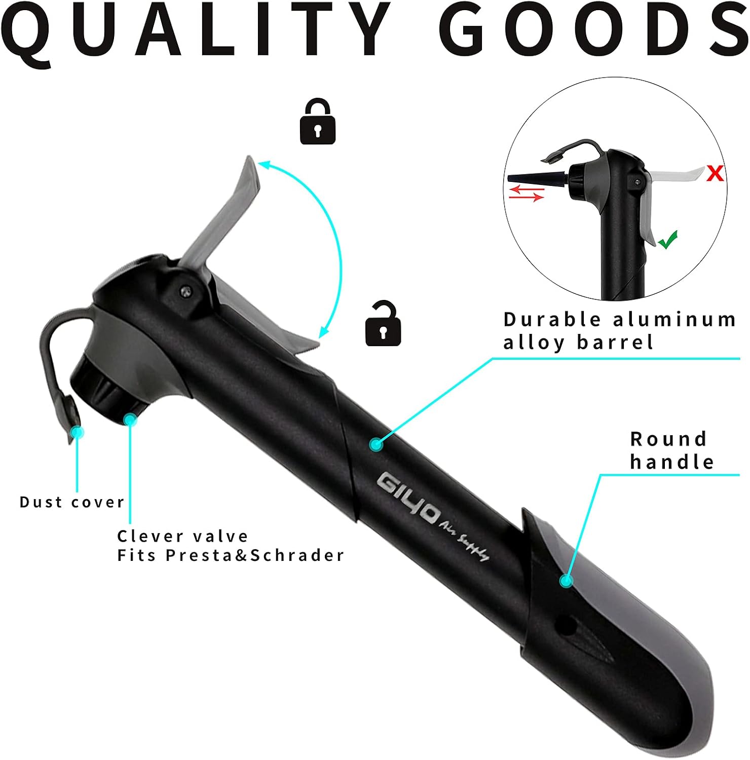 NC Mini Bike Pump Fits Presta and Schrader, 100 PSI Air Pump for Bikes Balls Swimming Ring Inflatable Bed, Safe Portable Includes Mount Kit and Inflatable Needle Set., carbon black, 7.1inch