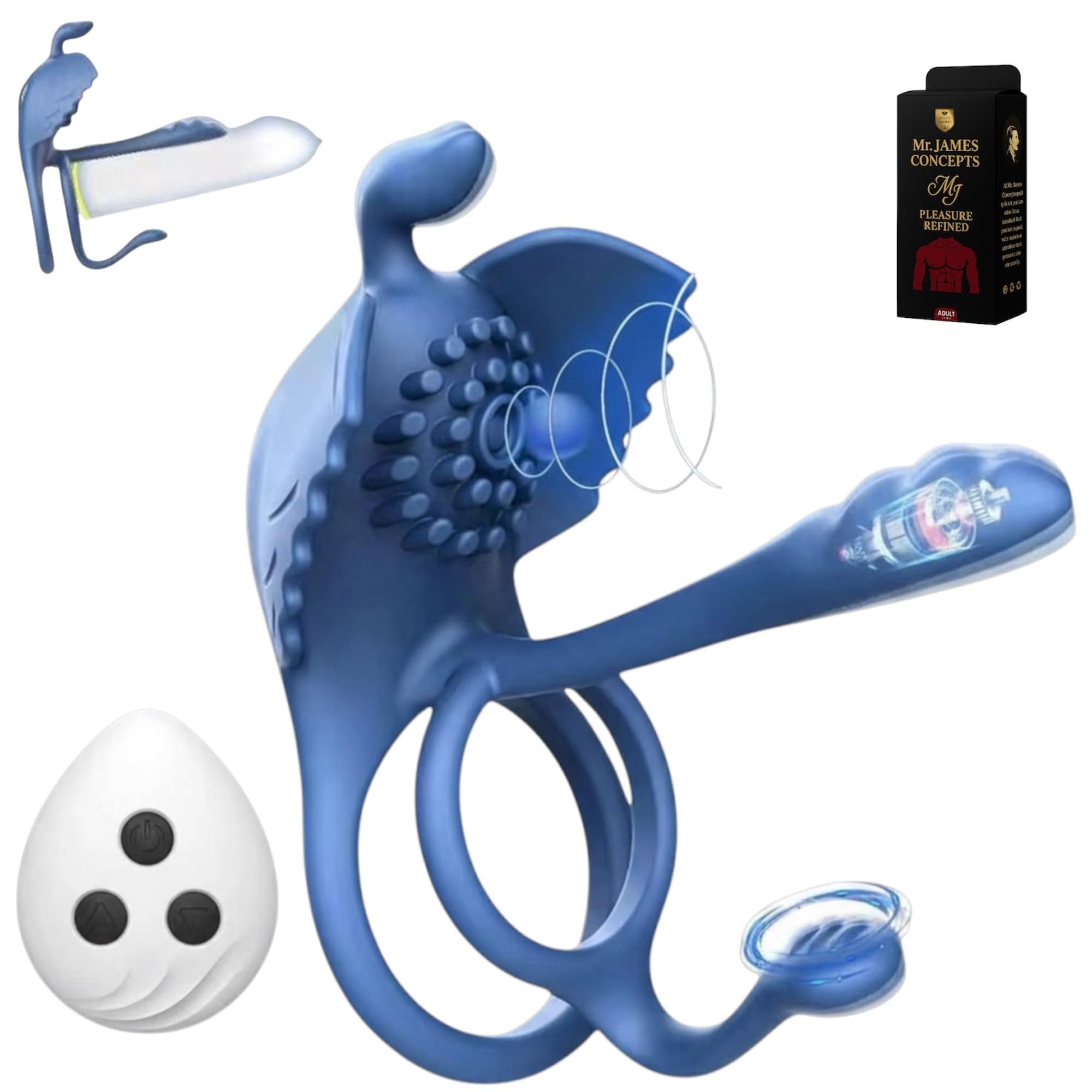 Mr. James Concepts – Wearable Anello vibrante doppio – 10 modalità Prostate & Clitoral Stimulator, impermeabile, silicone morbido, ricaricabile USBe, Fits All, coppie Pleasure Toy