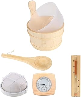 Sauna Wooden Bucket and Ladle Kit, 5 PCS Sauna Bucket Set, Sauna Bucket with Ladle Sauna Bucket Essential Spa Accessories for Sauna SPA Bath Accessories