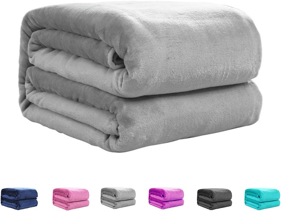 UOZZI BEDDING Gray Queen Blanket Fuzzy Fleece Flannel Reversible All Season Adults Blanket Super Soft and Warm Lightweight Cozy Luxury Microfiber Bed Blanket Full / Queen (80"x90")