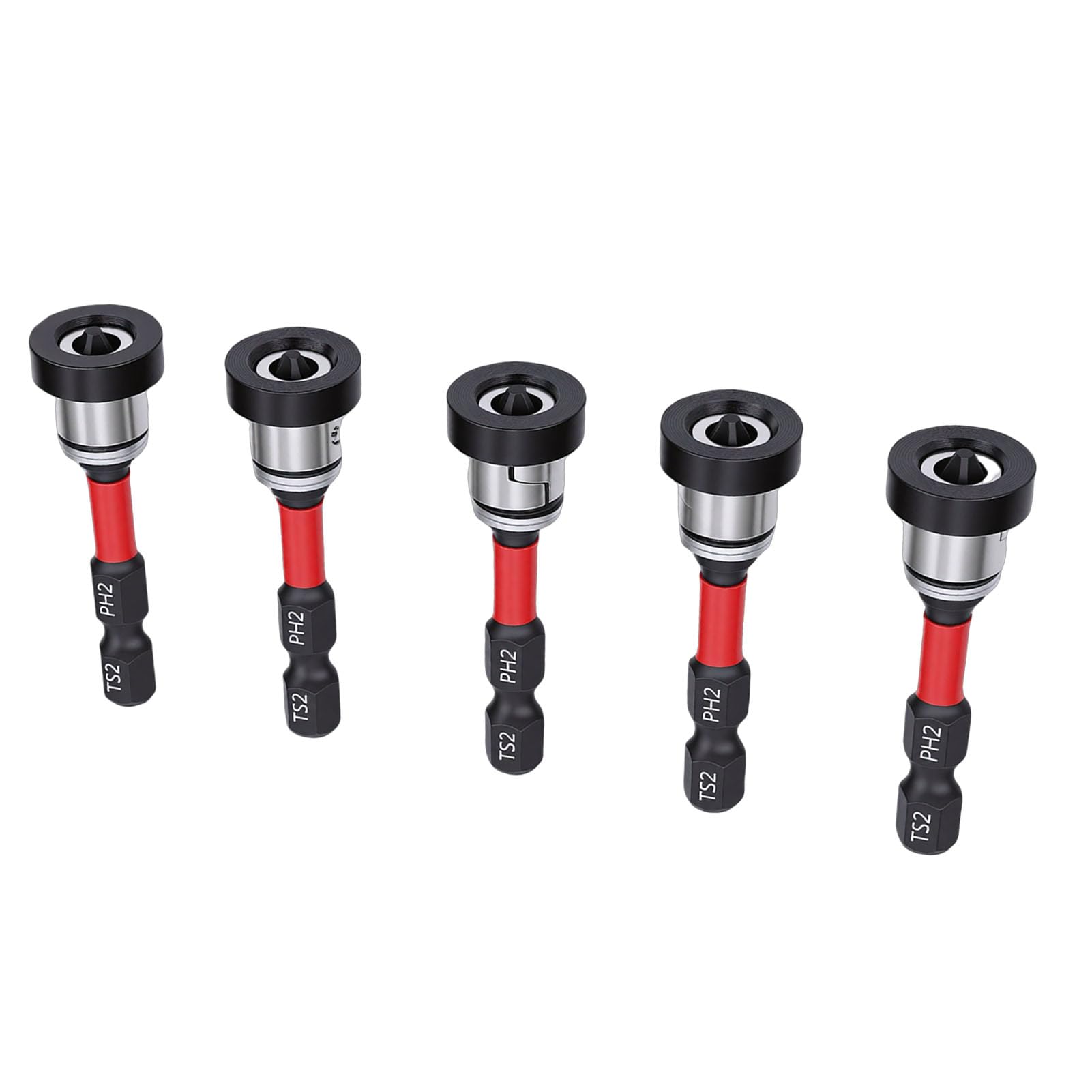 Jelquix 5Pcs Magnet Drywall Screw Setter Bits, Adjustable Depth Ph2 Position Bits With Removable Aluminum Collar, S2 Steel Hex Shank For Plasterboard Screws, Positioning