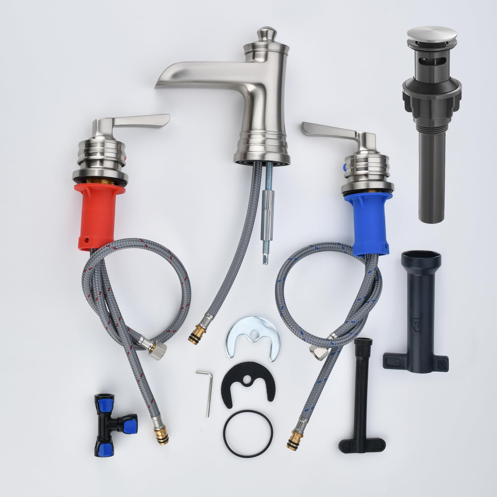 Waterfall Bathroom Faucets for Sink 3 Hole,Bathroom Faucet Brushed Nickel 2-Handle Widespread Bathroom Faucet with Valve,2 Handles Brushed Nickel Bathroom Faucet,Modern Bathroom Faucets