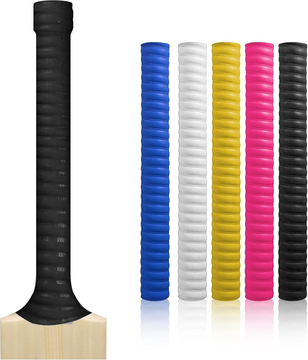 Cricket Bat Grips – Premium Rubber Cricket Bat Grip Tape for Maximum Hold & Shock Absorption | 4 Styles | Multi-Color | Pack of 5| Durable Bat Grips Cricket (5, Multi Colour, Coil)