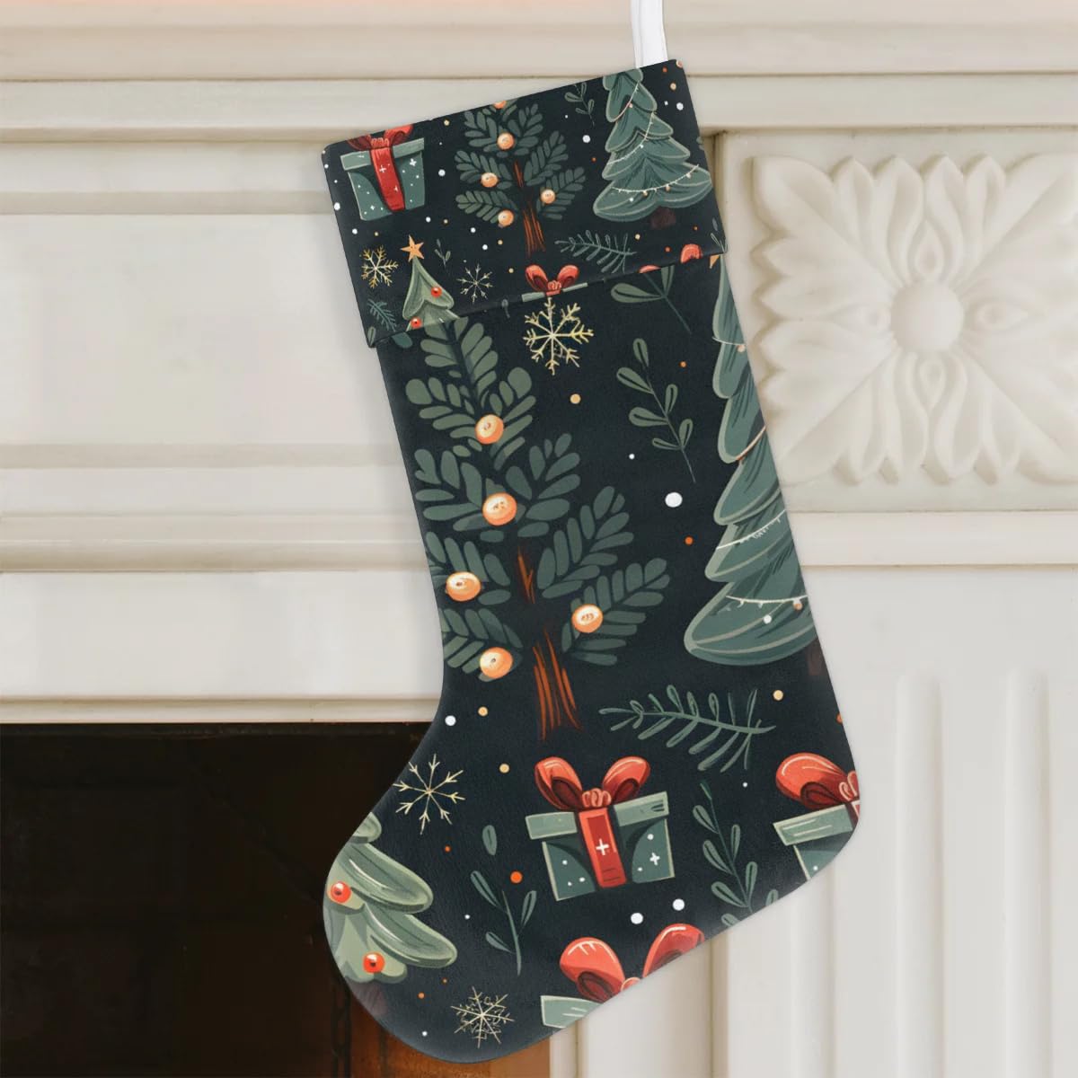 Christmas Stockings, 17.7in Oil Painting Tree Xmas Xmas Stocking Gift Treat Bags Xmas Stocking Hanging Ornaments for Xmas Party Gift Filler Fireplace Christmas Tree Decoration