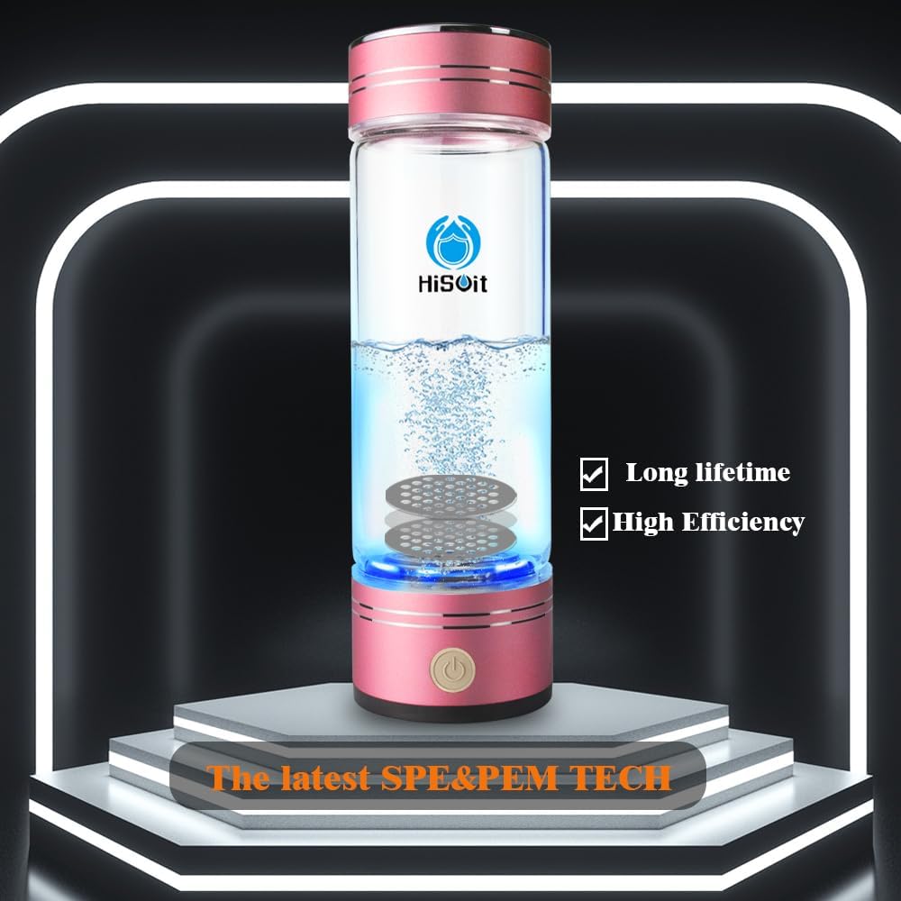 Hydrogen Water Bottle Generator Hydrogen Water Maker Machine Hydrogen Water Ionizer with SPE and PEM Technology Make Hydrogen up to 800-1500 PPB 17oz Black