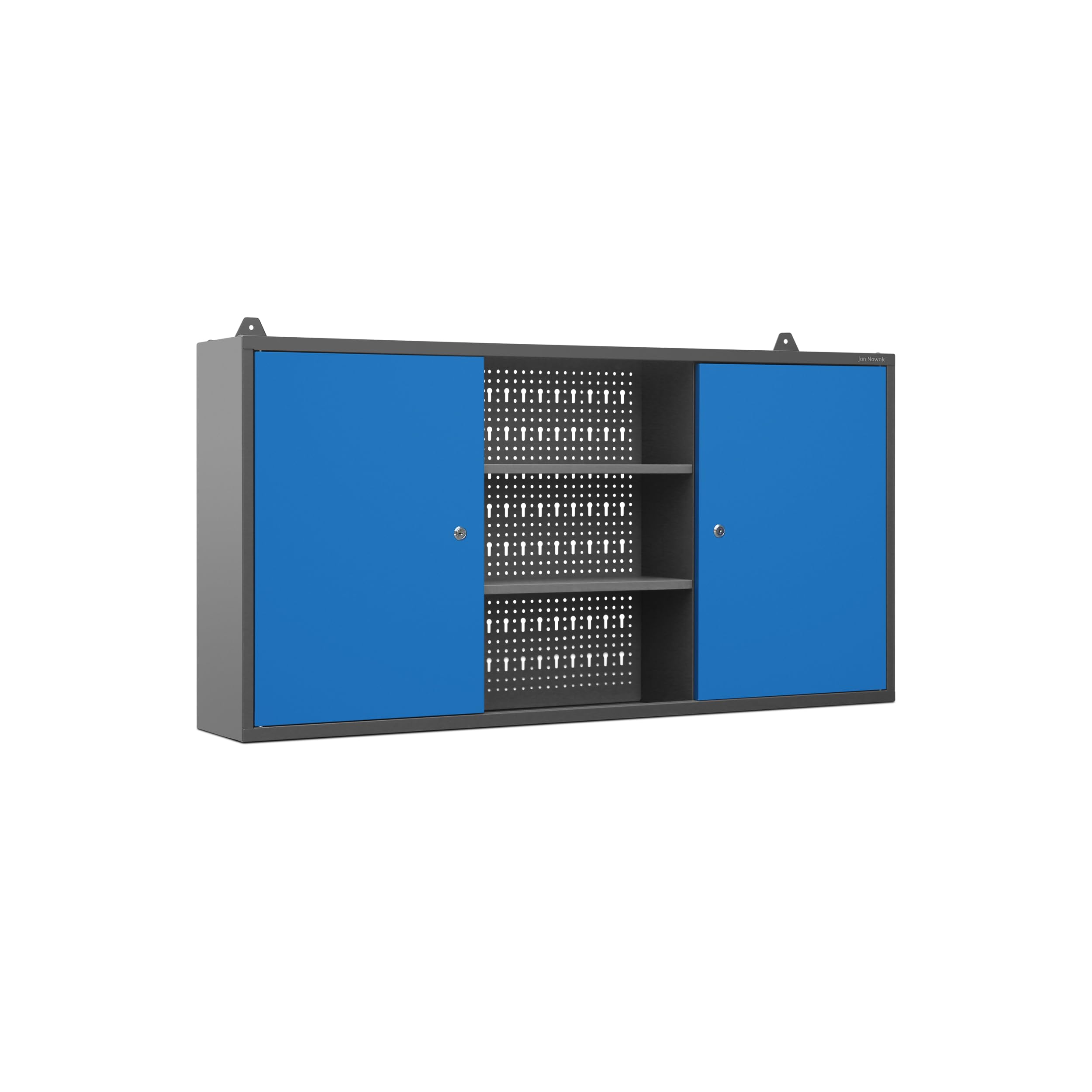 Jan Nowak Armadio a muro Armadietto Officina per Attrezzi in Metallo Parete perforata 2 scomparti Verniciatura a polvere 120 cm x 60 cm x 20 cm (Antracite-Blu)