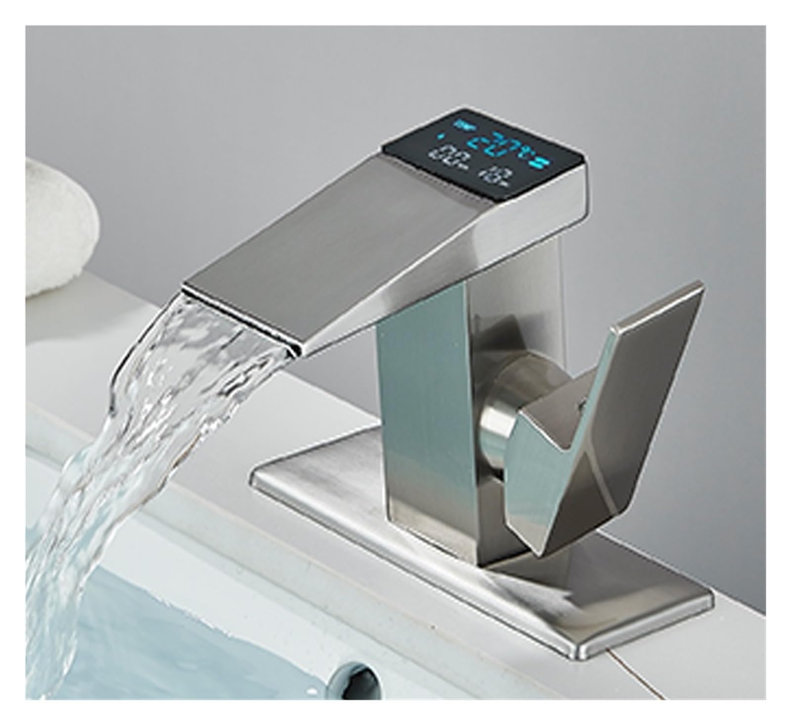 Mitigeur cascade LED en nickel brossé avec écran thermique pour grand bassin