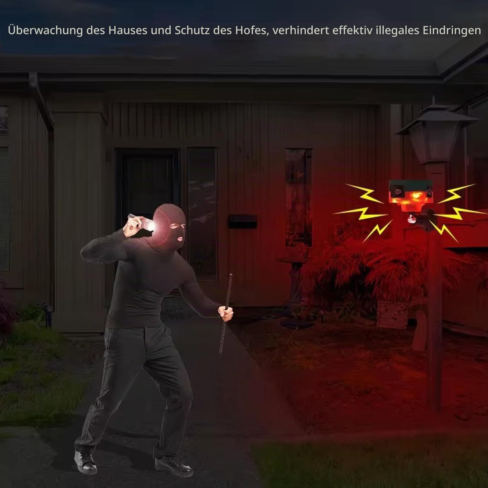 Alarm mit Bewegungsmelder für den Außenbereich,360°Bewegungsmelder-Alarmleuchte mit Bewegungsmelder-Sirene, Hundegebell, Aufnahme,Alarmsirene für den Außenbereich mit Fernbedienung