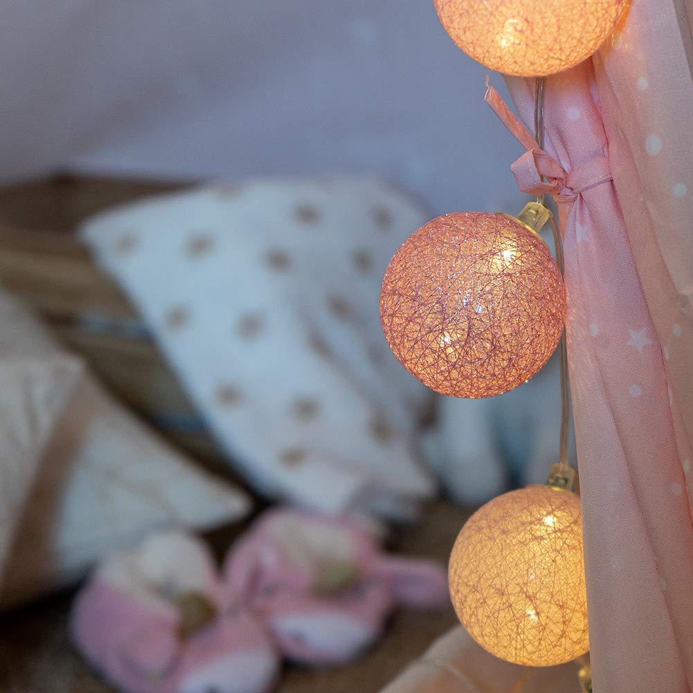 GuirLED - Guirlanda luminoso a LED per batuffoli di cotone USB - Luce notturna per bambini 2h - Alimentatore doppio USB 2A incluso - 3 intensità - 24 sfere 2,4m - Principessa