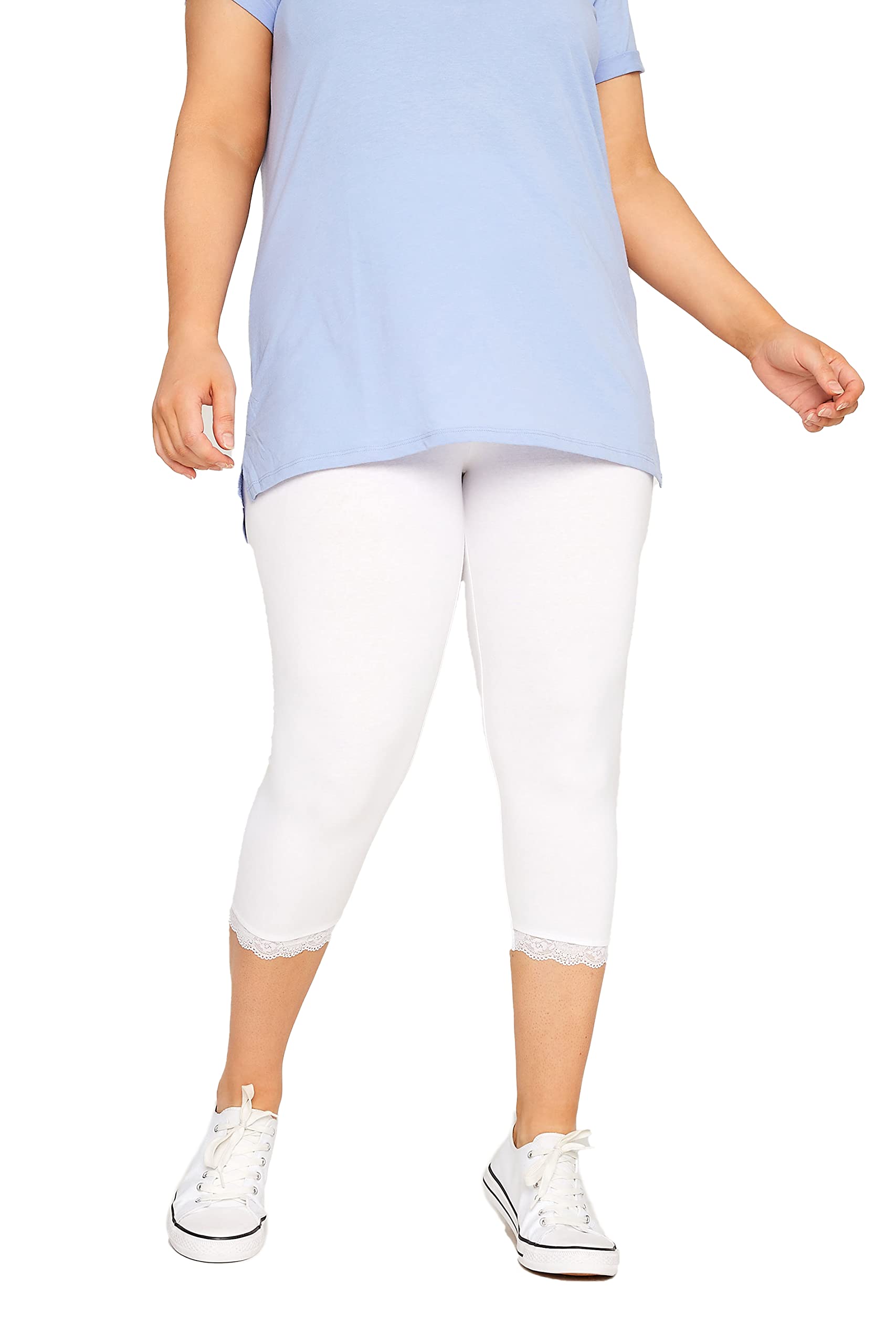 Yours Women's Lace Trim Stretch Crop Leggings Pants in White | Size: 16