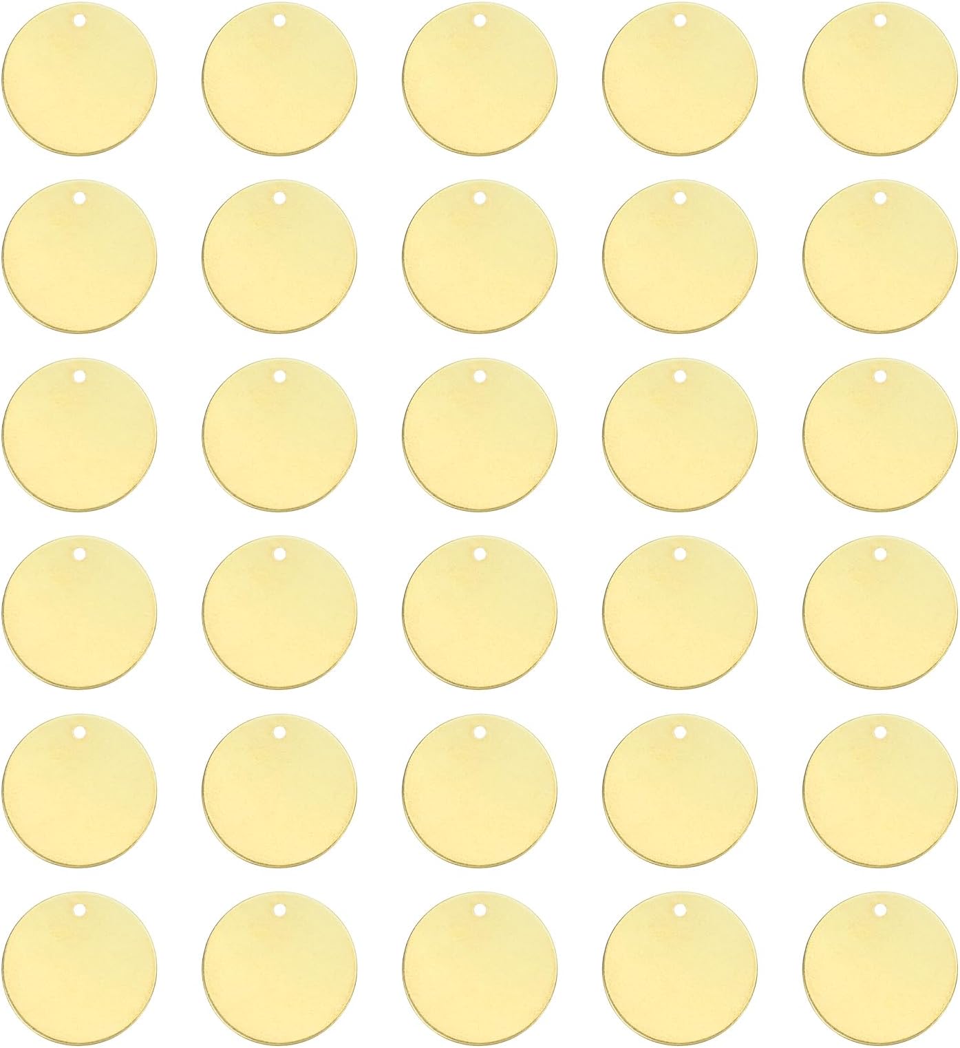 sourcing map Round Brass Tags, 100Pcs 8mm/0.3" Blank Brass Disc Stamping Tag with Hole for DIY Crafts Pendants Labeling Making