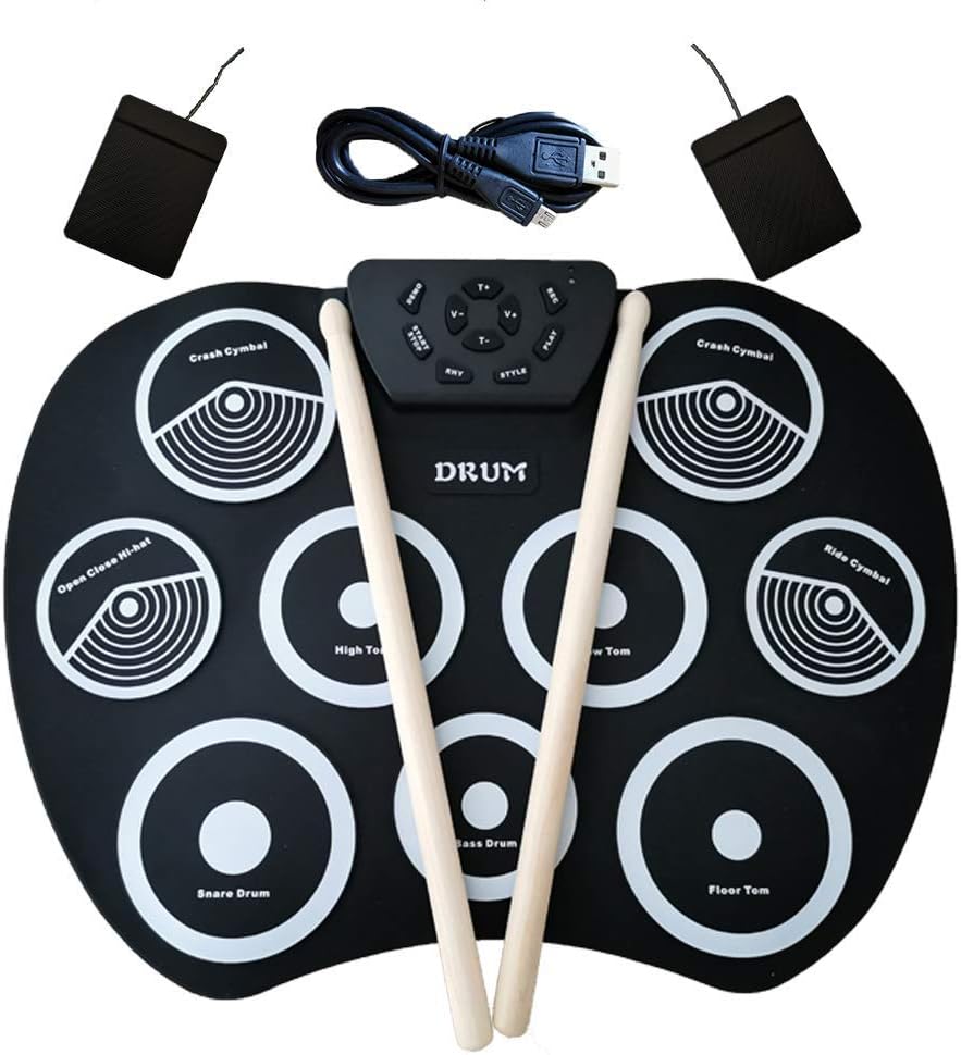 Portable Electronic Roll Up Drum Set, Youqian USB Digital 9 Pad Foldable Practise Electronic Drum Set Musical Instrument for Kids Beginners Children (Headphone/Speaker Required for Use)