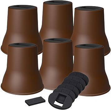 MYMULIKE 6 Pack 6 Inch Bed Risers, Heavy Duty Furniture Lifts, Brown
