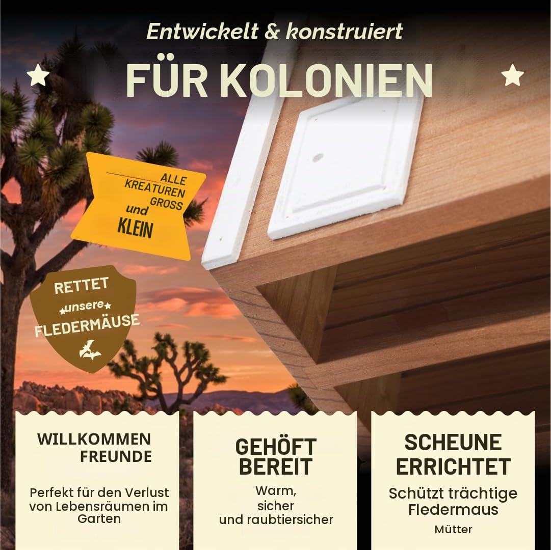 WildYard Fledermauskasten 2 Kammern aus Zedernholz zur Wandmontage - Wetterfester Nistkasten für den Garten