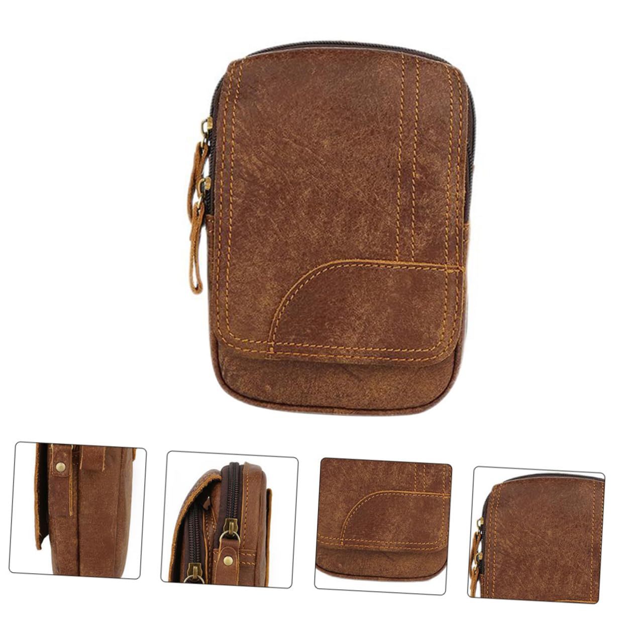 Riñonera de Cuero Marrón para Exteriores, Estilo Retro Sencillo