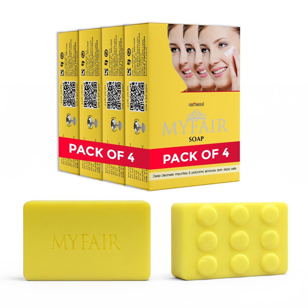 MYFAIR Fairness Soap | Deep Cleansing & Brightening | Removes Dark Dead Cells | Hydrating with Aloe Vera & Vitamin C | Antioxidant 75g – Pack of 04