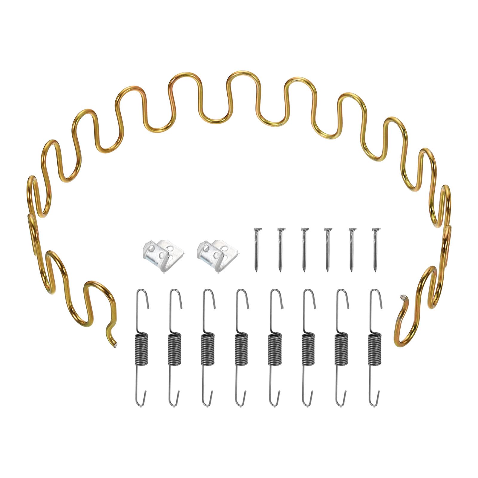 sourcing map 27.6" Upholstery Spring Replacement Kit, Carbon Steel Sagging Cushions Repair Kit Arch Spring with Balance Hooks, S Spring Clips, Screws for Sofa Recliner Chair, Gold