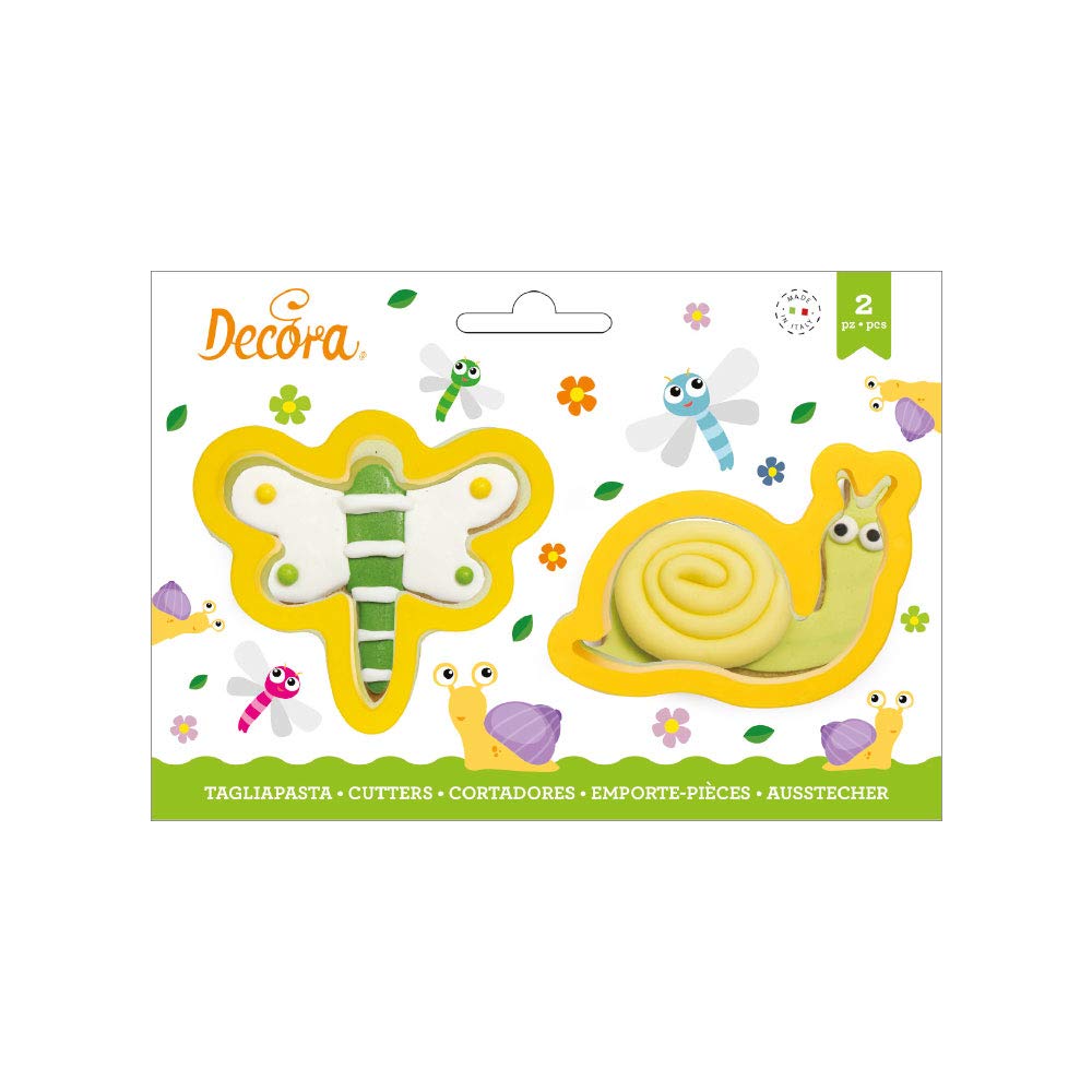 Decora 0255203 Set 2 Tagliapasta Libellula E Lumaca In Plastica, Il Kit Ideale per Creare Decorazioni in Pasta di Zucchero o di Gomma, Made in Italy, Design originale. Confezione da 2 pezzi.