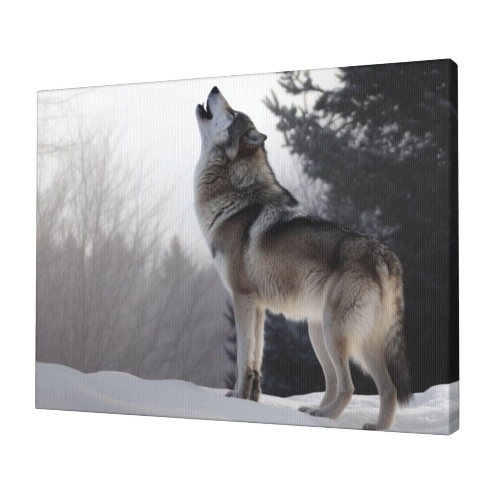 KLOPH howling wolf Canvas Wall Art for Living Room 12"x16" Modern Artwork Painting for Bathroom Hanging Canvas Prints Aesthetic Wallart for Bedroom Kitchen Office Wall Decor
