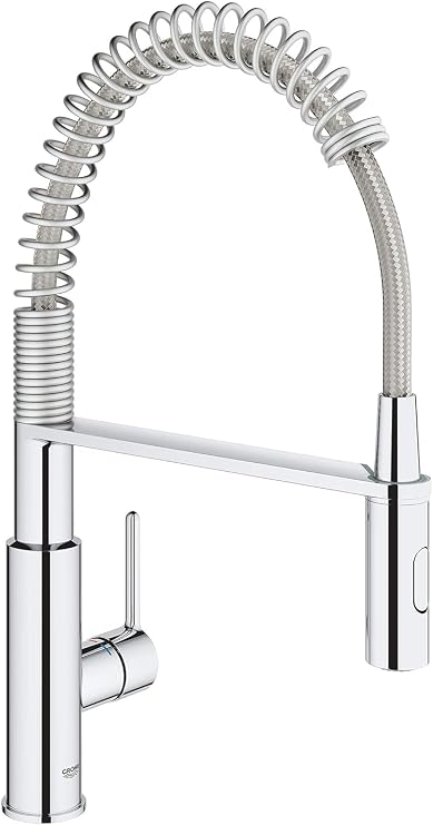 GROHE Get - Kitchen Sink Tap Single-Lever Mixer with Professional Spray & Essentials Holder with Soap Dispenser Set – (Material: Frosted Glass & Metal, Filling Quantity 160ml