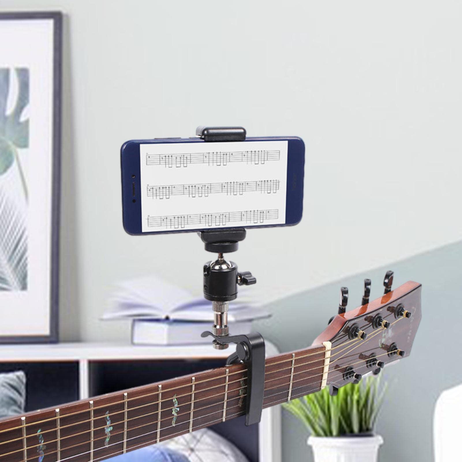 Gitarre Handyhalter, Telefonständer für E- oder Akustikgitarren, Smartphone Guitar Capo Bracket Gitarrenzubehör für Live-Übertragungen