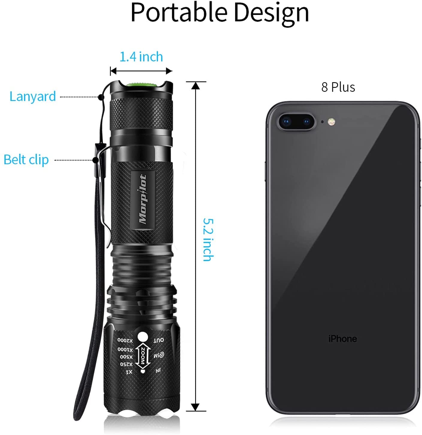 Morpilot Torcia UV 2 in 1, LED Luce Nera 500 Lumen, Messa a Fuoco Regolabile, Rilevatore di Urina e Banconote da Compagnia, Impermeabile IPX4, con 3 Batterie, nero