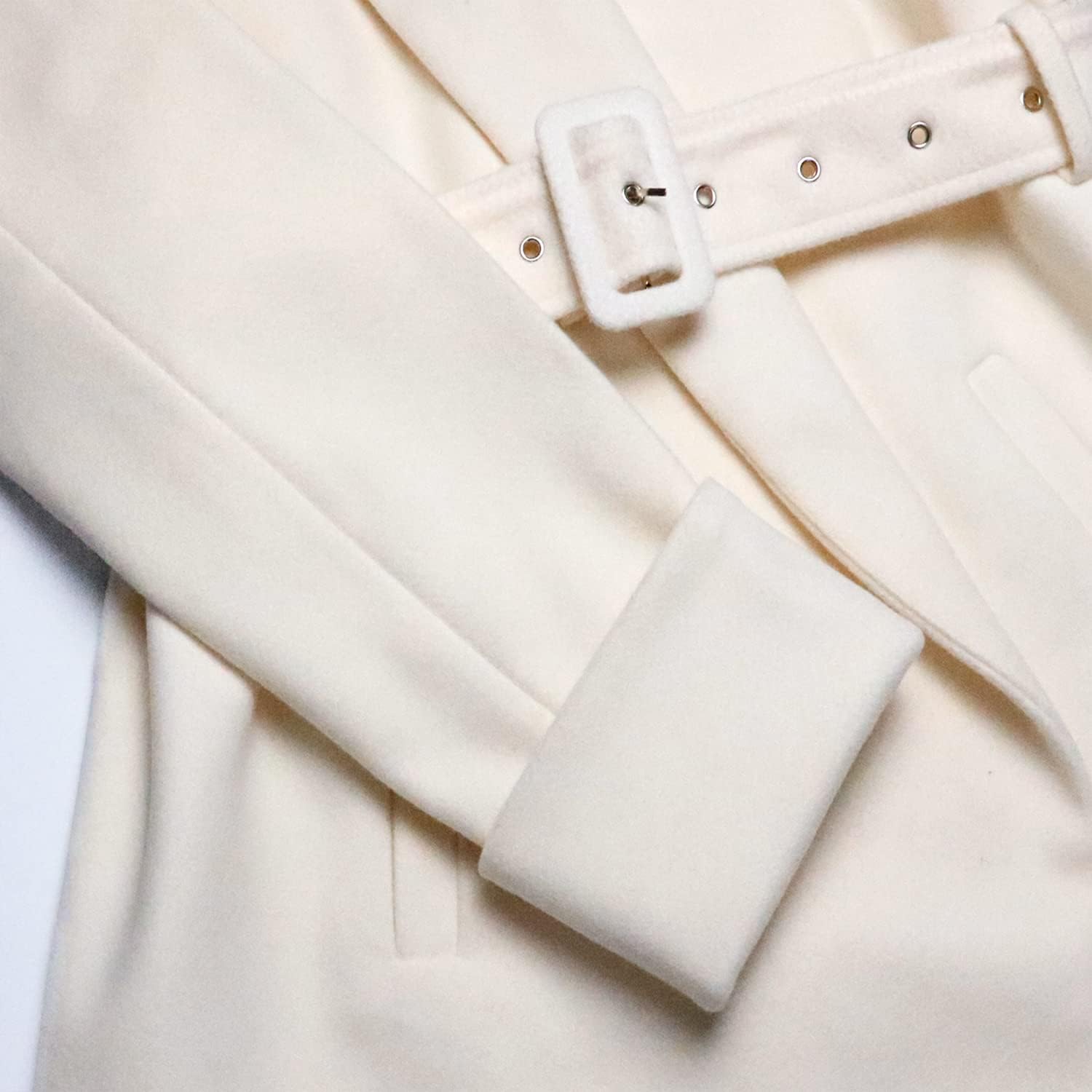 SAUKOLE Women's Winter Wool Trench Coat Wrap Large Collar High Low Jacket Outwear with Belt - Image 6