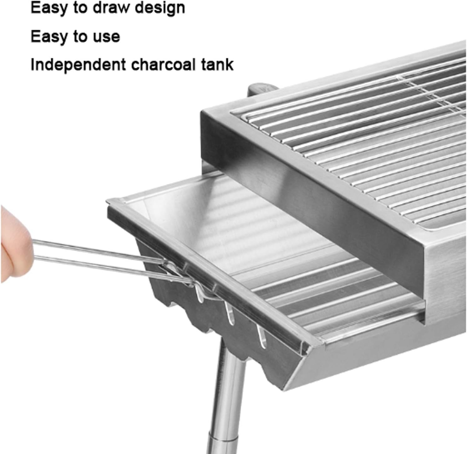 BBQ Grill Outdoor Stainless Steel Portable Charcoal Grill Travel Folding BBQ Charcoal Grill Silver Chrome, Lightweight, Foldable ?for Camping, Picnic 25.2" X 11.4'' X 28