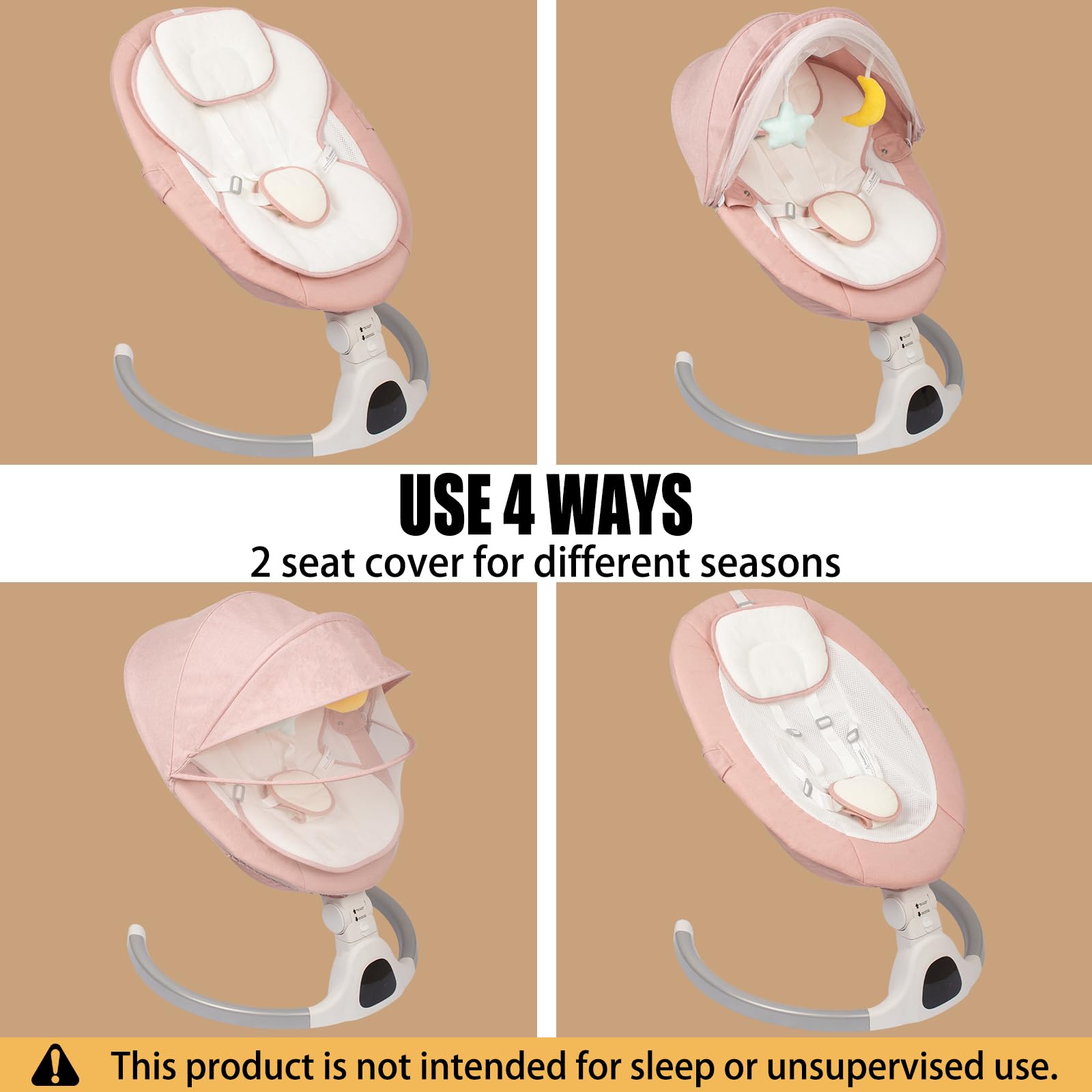 Elektrische Babywippe für Säuglinge bis 9 kg, klappbar, mit Fernbedienung & Bluetooth, Timer-Funktion, 5 Schaukelgeschwindigkeiten, 3 Sitzpositionen