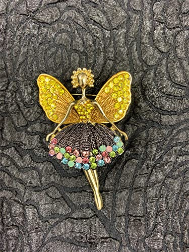 Image of Rhinestone Angel Ballerina Brooch Pin for Women Girls Fashion Crystal Gold Tone Cute Fairy Butterfly Ballet Dancer Brooches Lapel Pins Dainty Dress Accessories Birthday Christmas Jewelry Gift