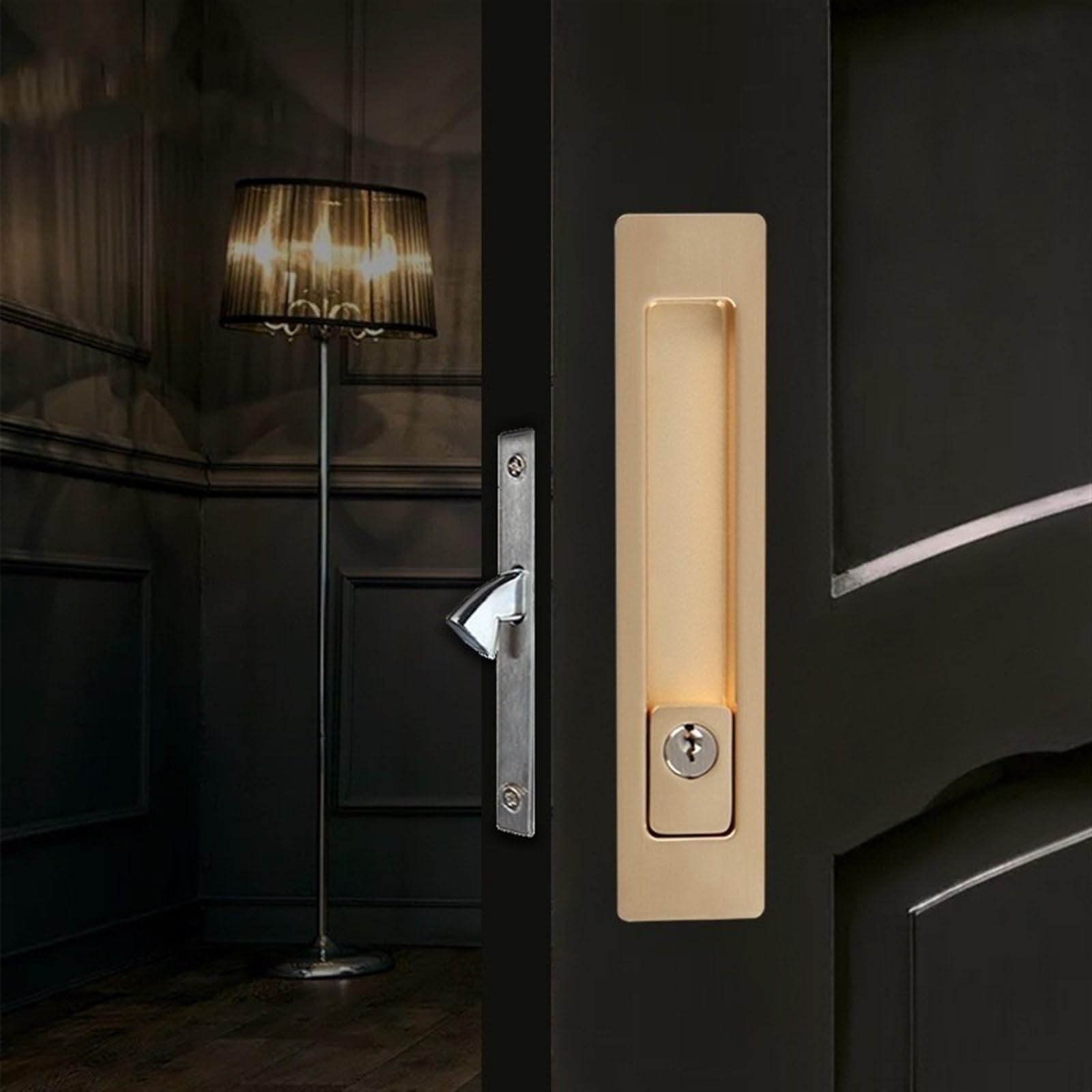 Cerradura de puerta con pestillo de palanca, Juego de manijas de puerta corredera de Patio con llave, manija empotrada Invisible, bolsillo con pestillo for puerta de Hardware de muebles de madera de G
