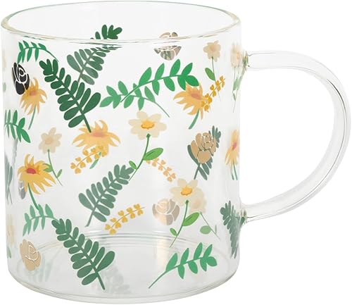 Koythin Taza de café con diseño de hojas de flores, bonita taza de café expreso, vasos para el desayuno con asa, tazas estéticas de 12 onzas