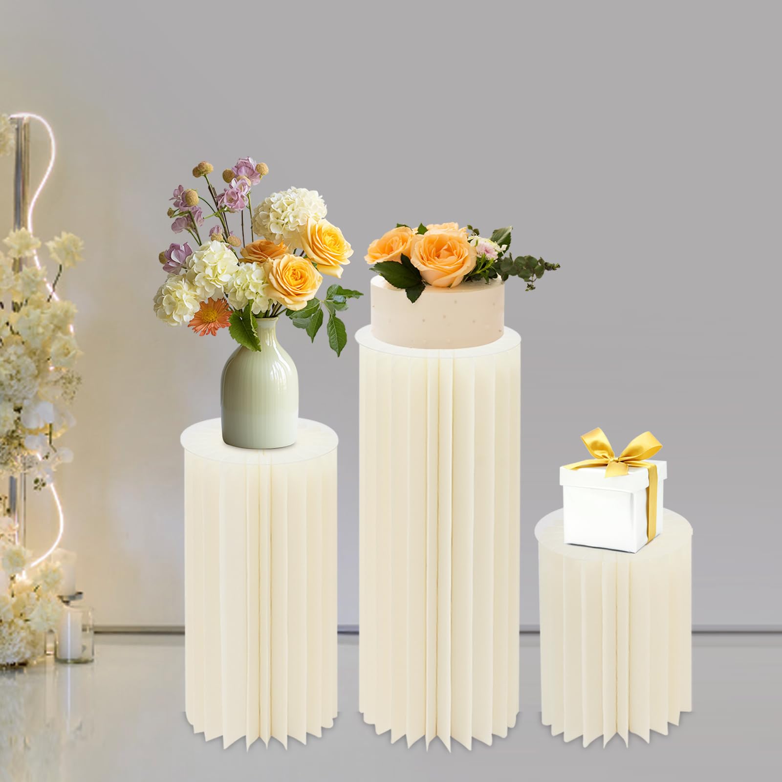 Lot de 3 supports de fleurs pliables en carton - Capacité de charge : 30 kg - Pour fête d'anniversaire, mariage, banquet et fête commerciale - 40 cm, 60 cm, 80 cm