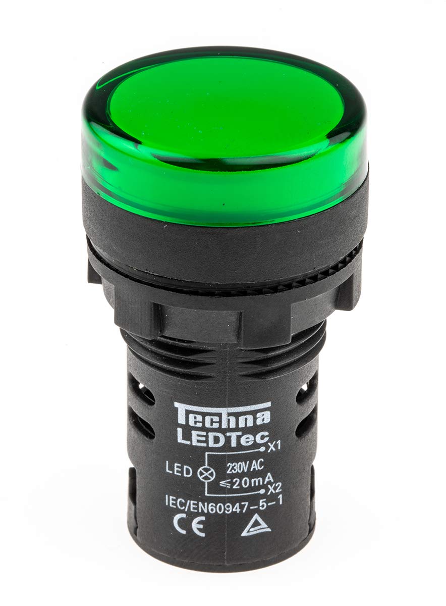 RS PRO Leuchtmelder LED Tafelmontage 230V AC Grün IP65 Ø22mm