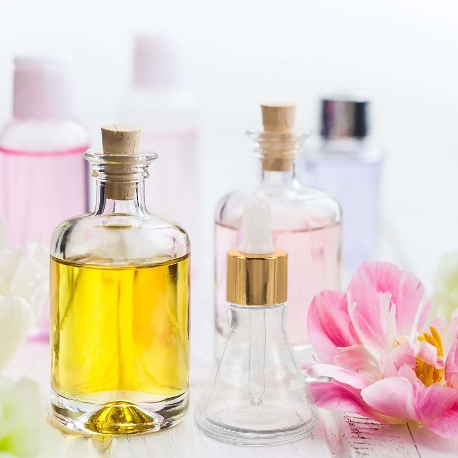 Transparente 30 Ml Glas Tropfflaschen mit Goldenen Pipetten Konische Ätherische Öl Fläschchen Nachfüllbare Reisetropfflaschen für Parfüm Gesichtsseren und Hautpflege