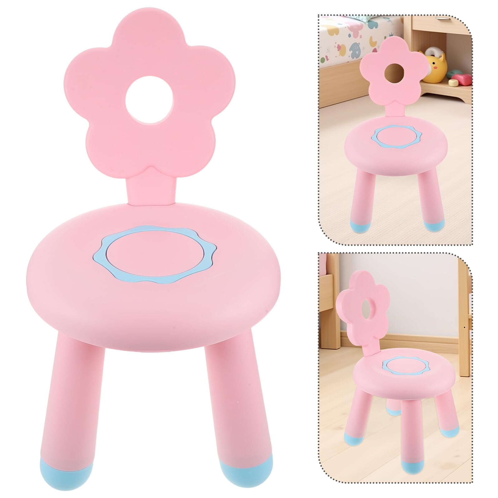 OUNONA Taburete Infantil de Plástico Rosa, Pequeño y Portátil