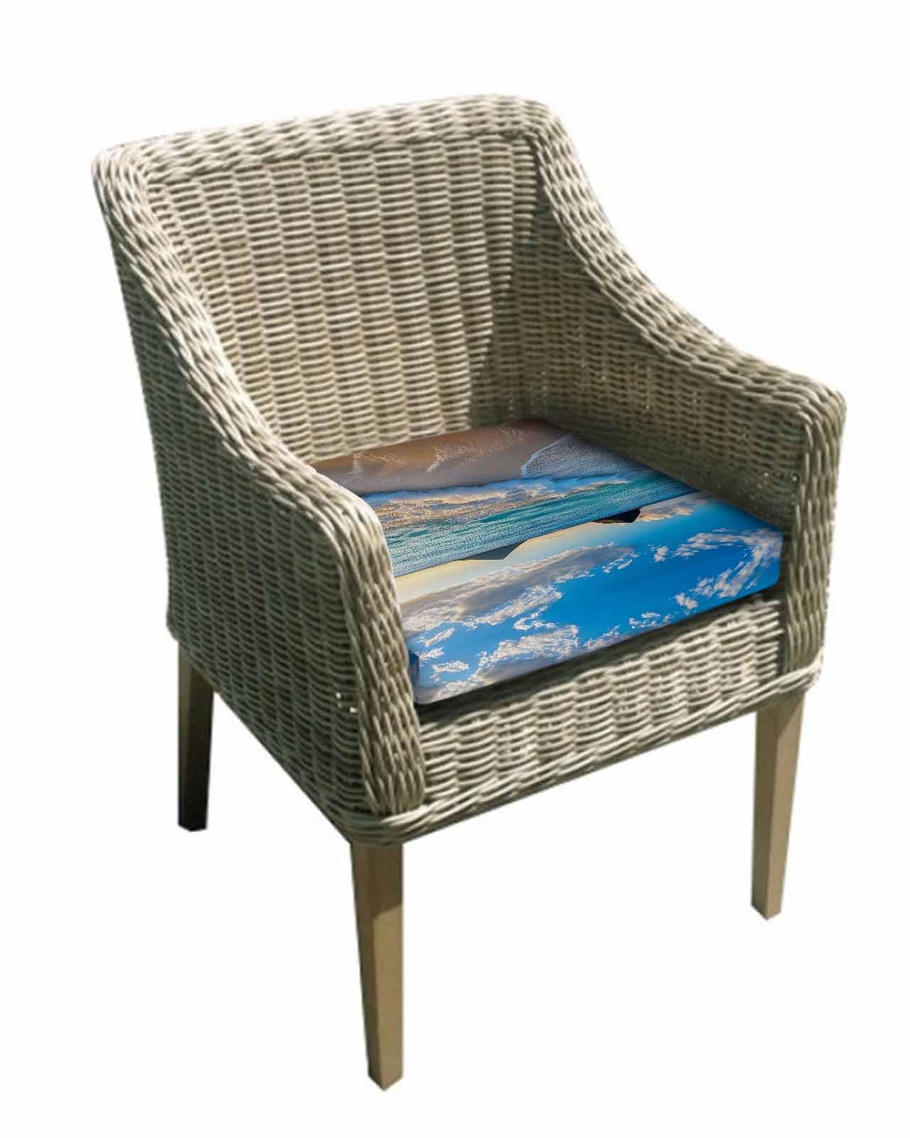 2 Pack Ocean Waterproof Cushion Covers with Ties, Outdoor Patio Chaise Lounge Chair Seat Cushion Slip Covers Replacement(Only Cover) Blue Sky Mountain Sandy Beach Sea Scenery 22