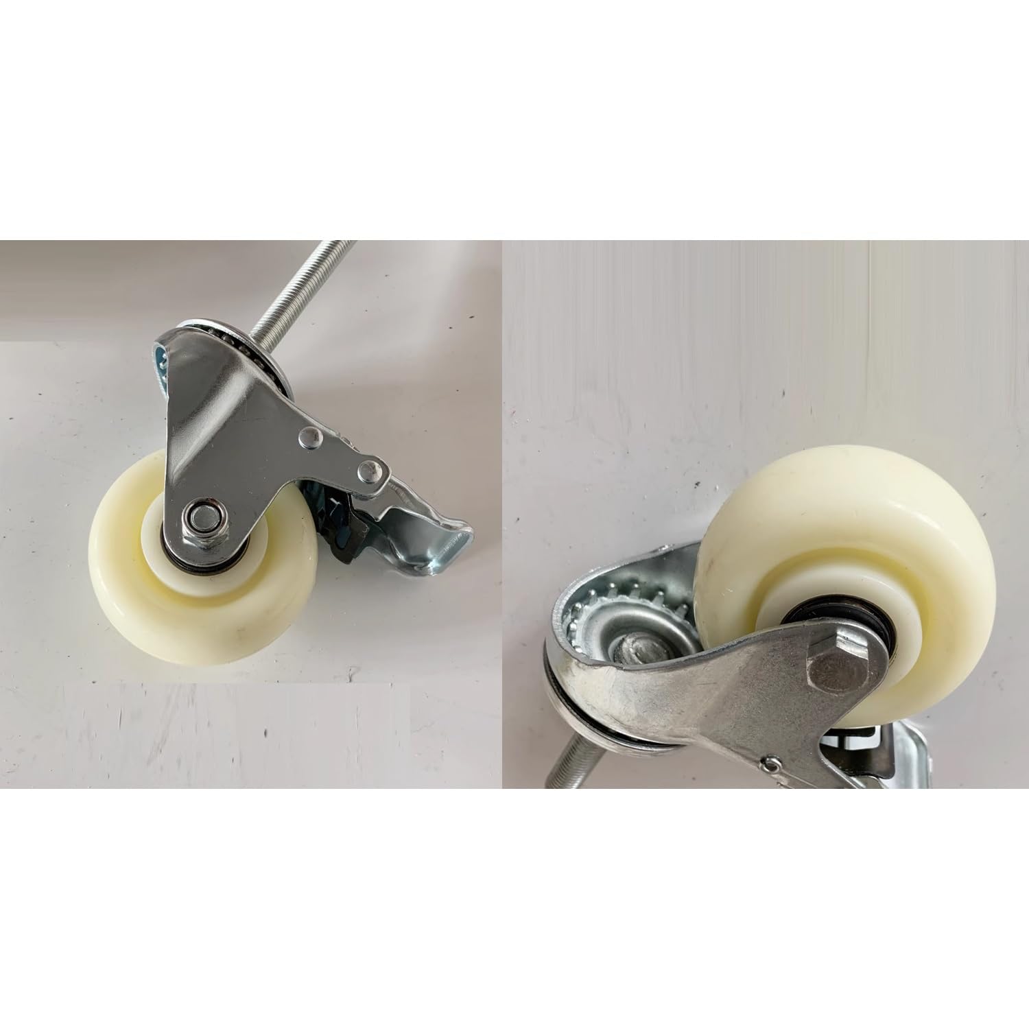 Ruedas giratorias de 100 mm con vástago y rodamiento M16*60/100 mm, Resistentes, con vástago roscado y Bloqueo, antidesgaste Industrial, para Muebles, Paquete de 4 (con Freno M16*60)