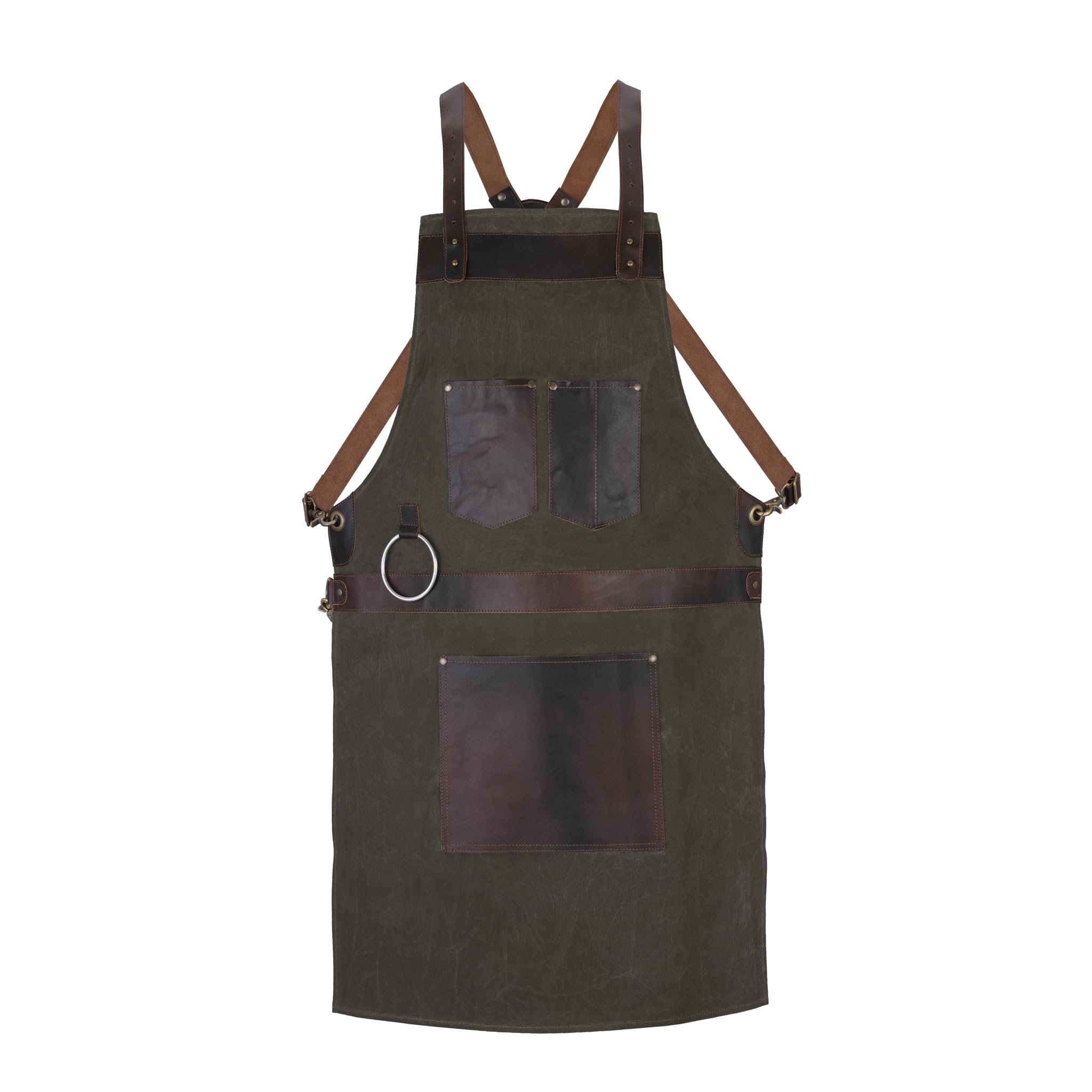 Leathershire Green Waxed Blue Canvas Handmade Leather Apron Butcher Apron Diy Apron Bbq Apron -Cooking Apron - Blacksmith Apron - Barber Apron - Woodwork Apron (Green)