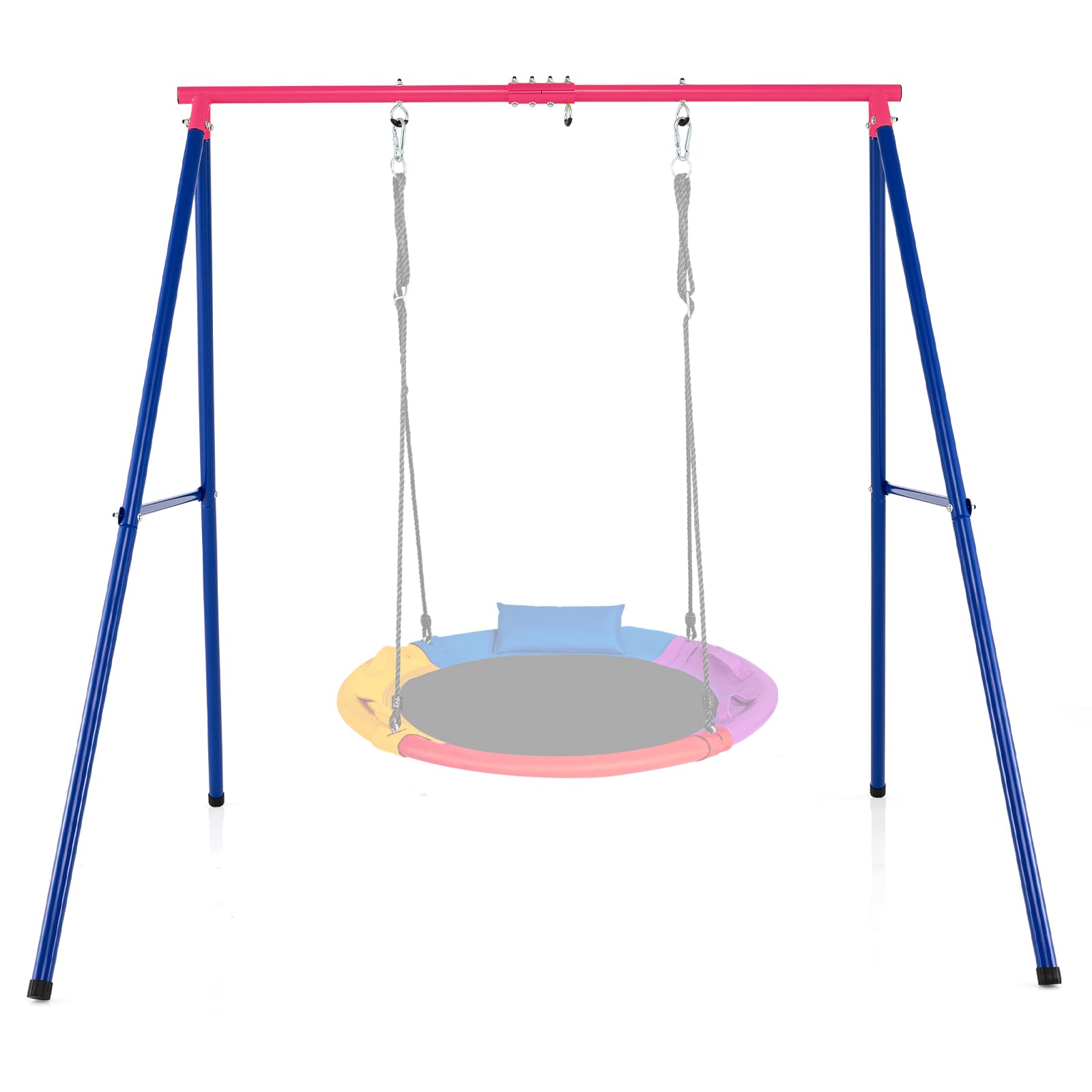 COSTWAY Metal Swing Frame, A-Frame Swings Stand with Ground Stakes, Carabiners & Foot Caps, for Garden Park Playground, Frame Only (Blue + Pink)
