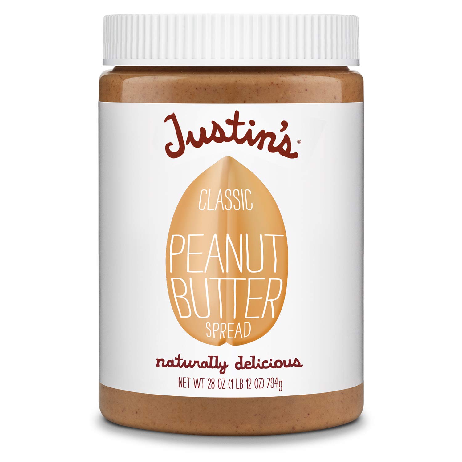 Justin's Classic Peanut Butter, Only Two Ingredients, No Stir, Gluten-free,  Non-GMO, Responsibly Sourced, 28 Ounce Jar