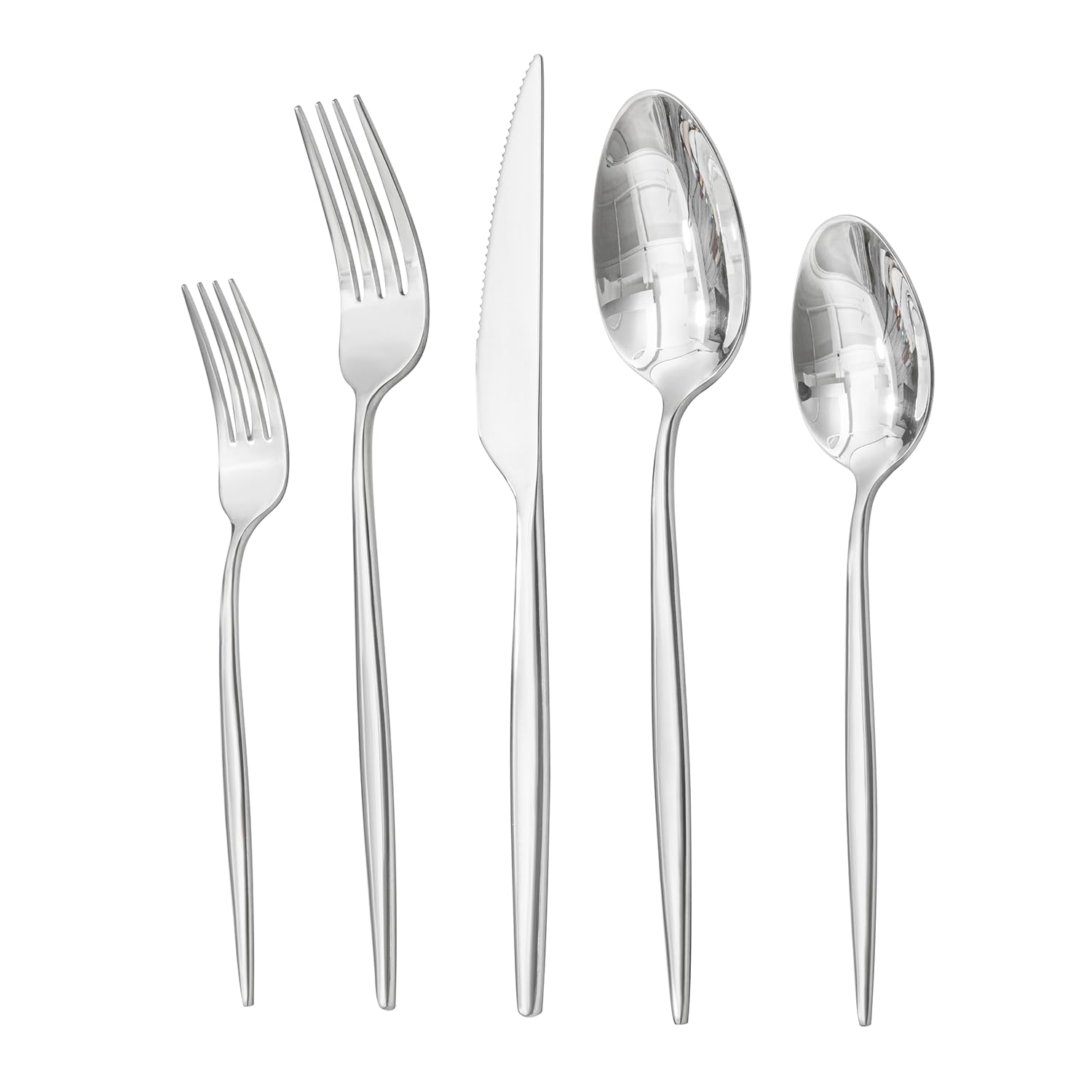 HIKAA Besteck Set 12 Personen, 60-Teiliges Edelstahl Besteckset aus hochwertigem 18/10, Essbesteck mit Gabeln, Messern und Löffeln, Cutlery Set für Restaurant, Hochzeit, spülmaschinenfest(Silber)