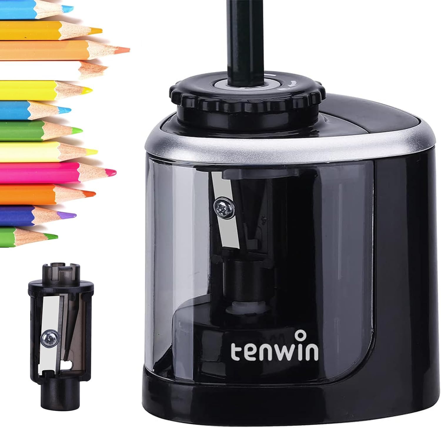 Tihoo tenwin Pencil Sharpener, Electric Pencil Sharpener with Durable Blade to Fast Sharpen, Battery Operated Automatic Sharpener for No.2/Colored Pencils(6-8mm), School/Classroom/Office/Home