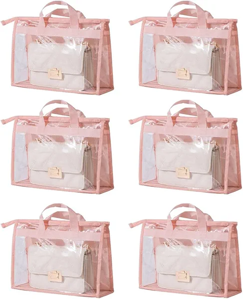 Dust Bags for Handbags - Handbag Storage Organizer Dust Bags for Moisture Proof Dust Cover with Zipper and Handle(Pink-XXL)