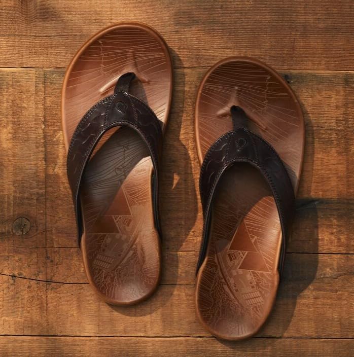 Image of OLUKAI Hikianalia Men's Leather Sandal, Full-Grain Leather, Non-Marking Rubber Traction Pads & Compression Molded Footbed