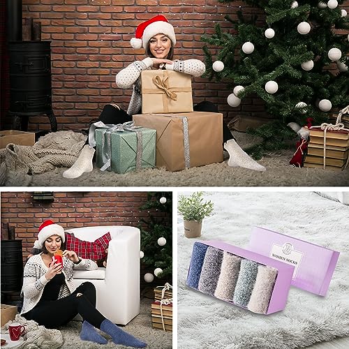 Image of ICEIVY Socks Women, Soft Knit Wool Winter Thick Warm Cabin Fuzzy Crew Women Socks 5 Pack