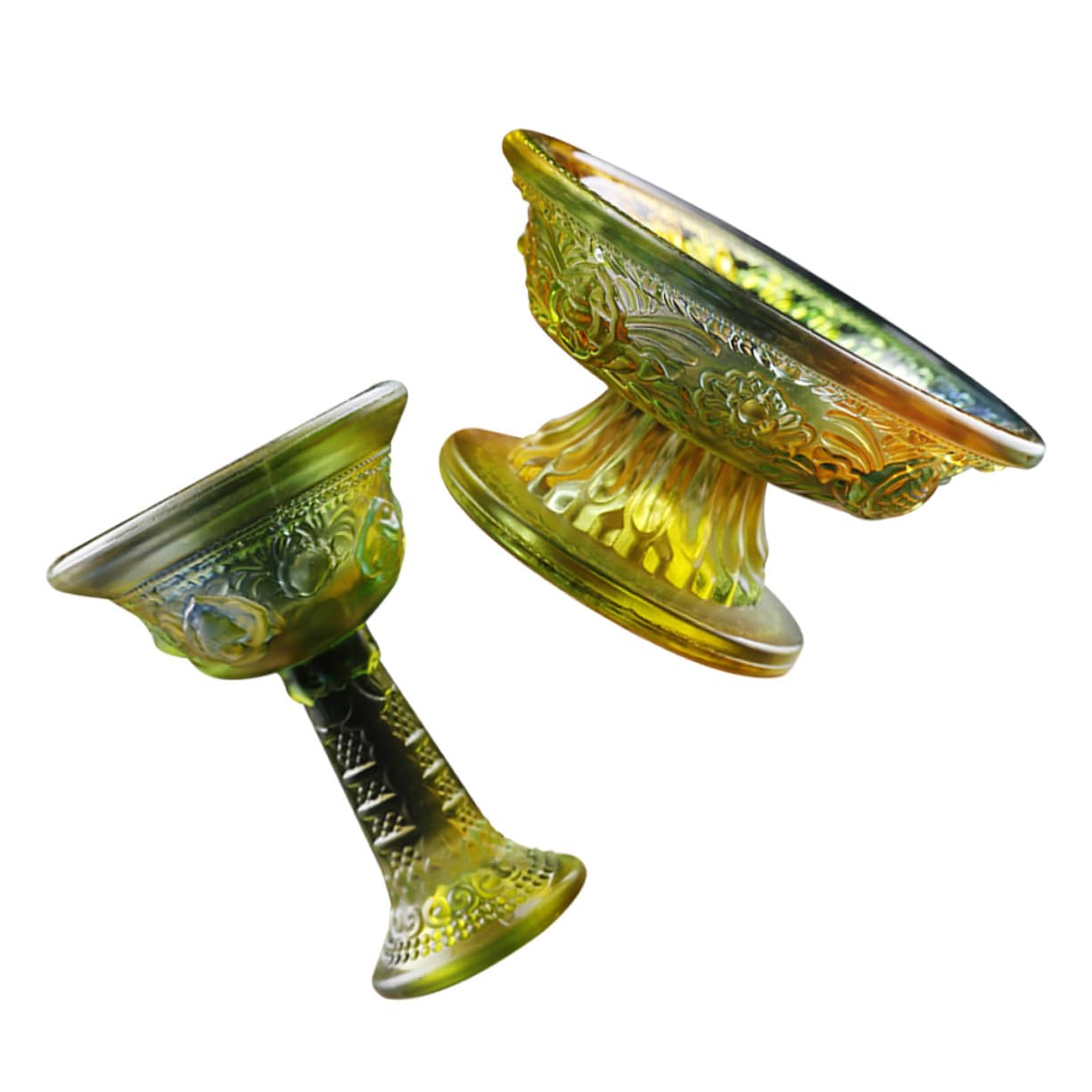 Hoement 2pcs Dharma Protector Cup Yoga Decor Glass Bowls Decorative Crystal Water Glasses Incense Burner Meditation Decorative Temple Cup Delicate Altar Bowl Multi-use Footed Bowl Fruit