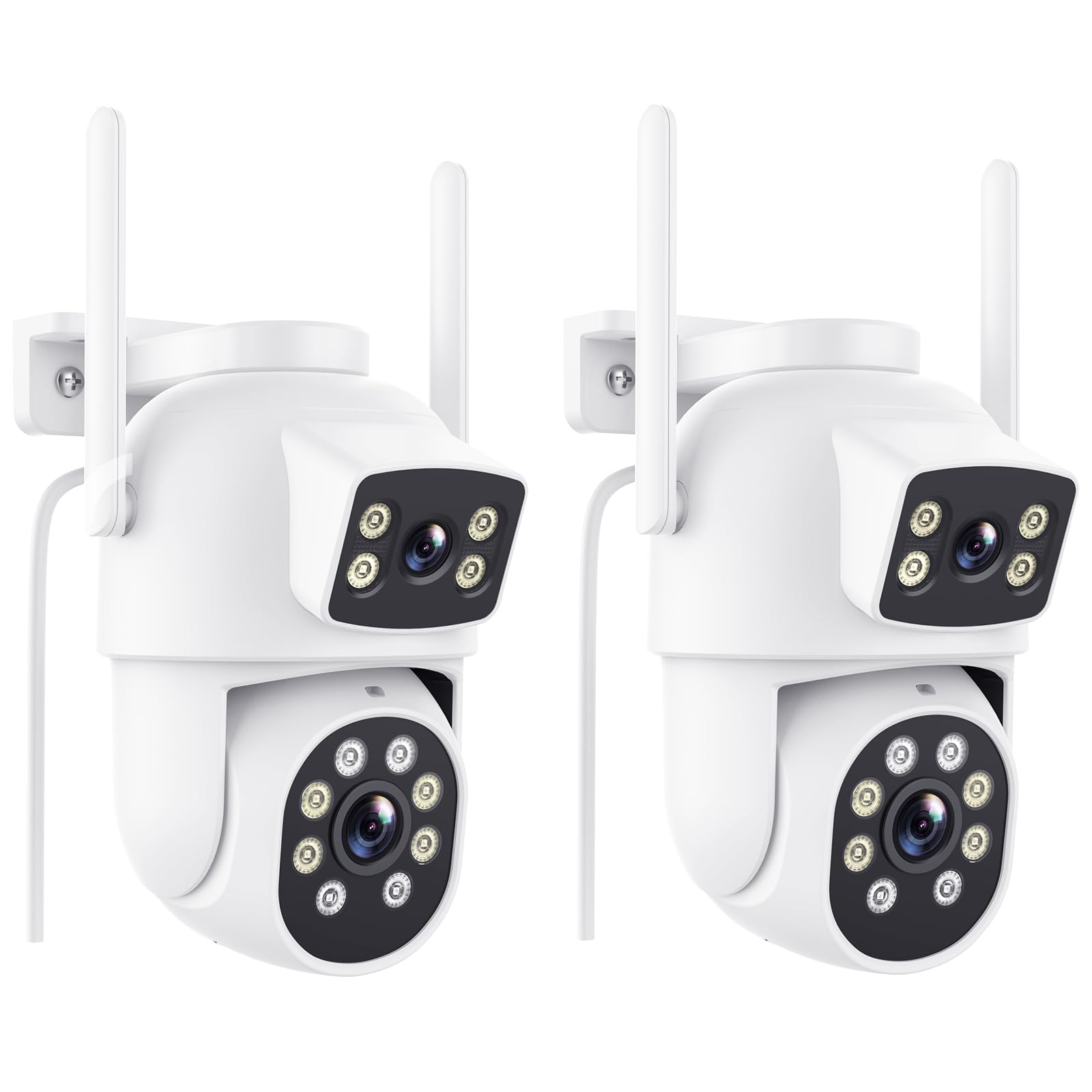 Reobiux 3K Camara Vigilancia WiFi Exterior con Doble Lente, 6MP Cámara IP PTZ Exterior, Detección Humana, Visión Nocturna en Color, Audio Bidireccional, Grabación Continua 7/24, IP66(2pack)