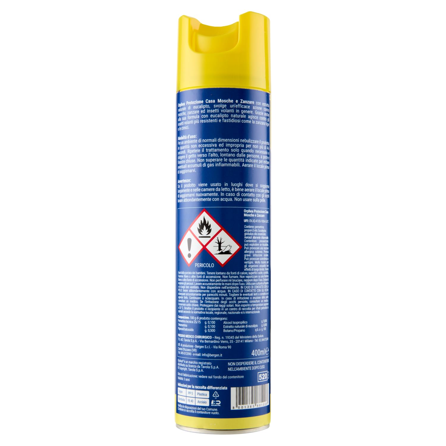 Orphea Spray contro Mosche, Zanzare e Cimici, Con Estratto di Eucalipto - 400 ml