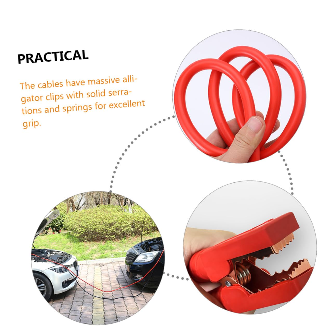 Câble de Démarrage Voiture 2500a Pinces Crocodile, Gaine Pvc, Anti-nœuds, Diamètre 11mm, pour Booster Batterie en Urgence